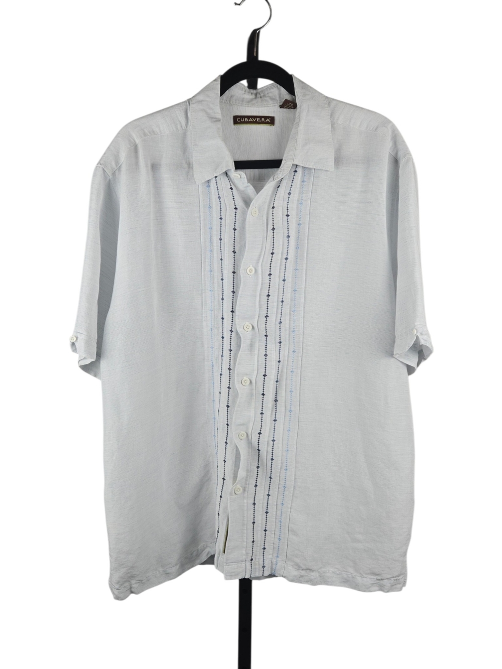 Cubavera Embroidered Button Up Short Sleeve Shirt Light Blue XL